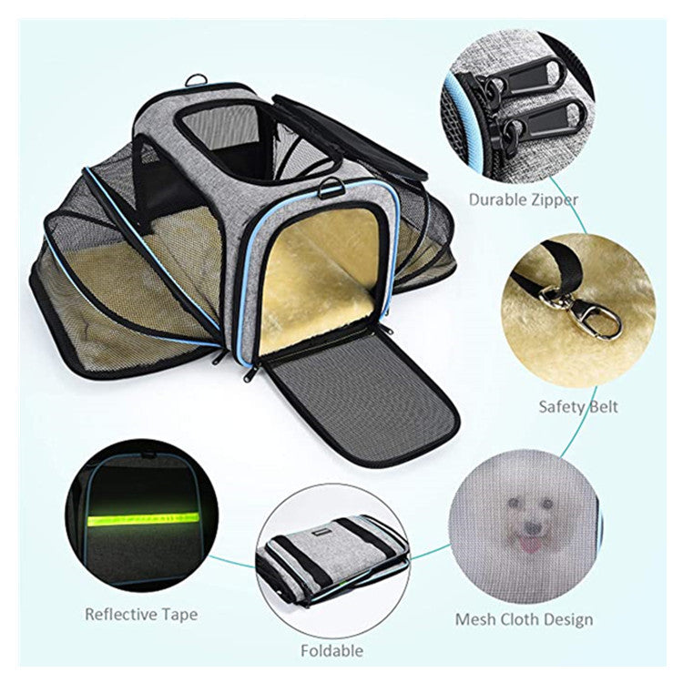 Sky Paws: Expandable Foldable Pet Carrier for Cats & Dogs - Airline Approved with Reflective Tapes