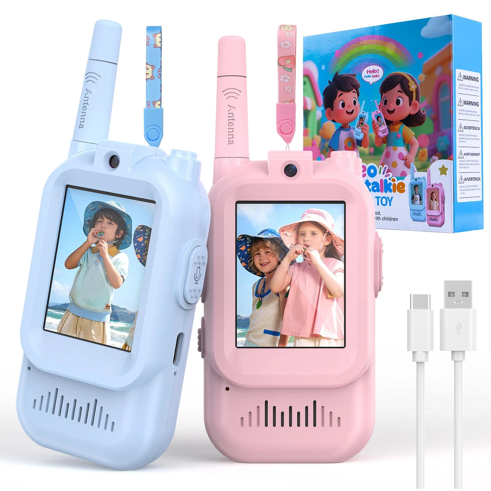 Kids video walkie talkie 2 pack blue and pink with camera and voice changer