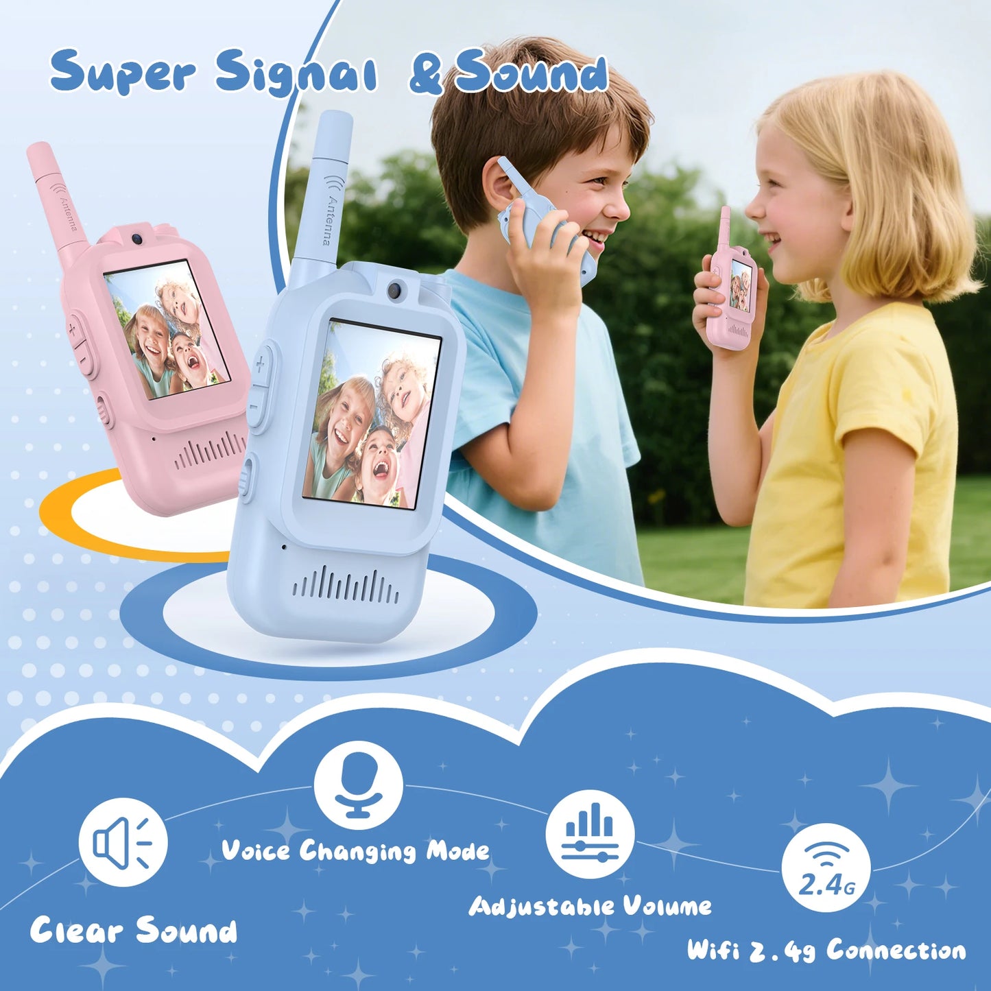 Kids Video Walkie Talkie Toys 2 Pack with Camera & Voice Changer - Rechargeable Interphone Gift