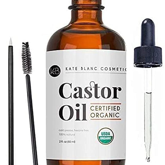 Kate Blanc Cosmetics Castor Oil 2oz USDA Certified Organic 100 Pure Cold Pressed Hexane Free Stimulate Growth for Eyelashes Eyebrows Hair Skin Moisturizer  Hair Treatment Starter Kit