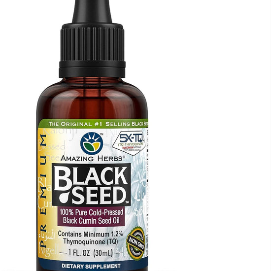 Amazing Herbs Premium Black Seed Oil  Cold Pressed Nigella Sativa Aids in Digestive Health Immune Support Brain Function Joint Mobility Gluten Free Non GMO  1 Fl Oz