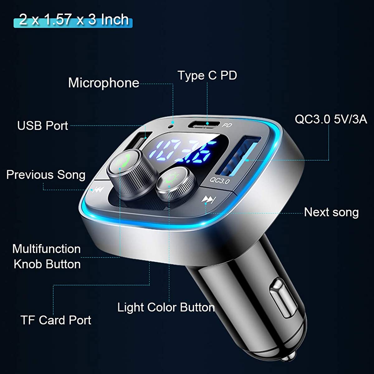 Bluetooth Adapter for Car, Wireless FM Radio Transmitter Handsfree Calling & Audio Receiver, MP3 Music Player