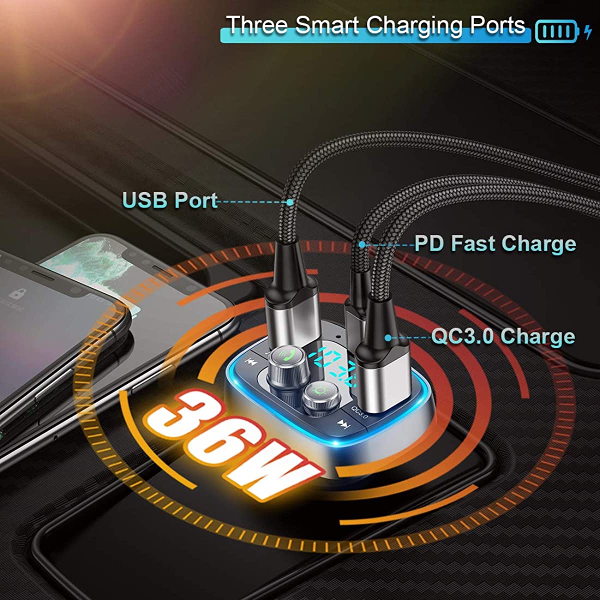 Bluetooth Adapter for Car, Wireless FM Radio Transmitter Handsfree Calling & Audio Receiver, MP3 Music Player