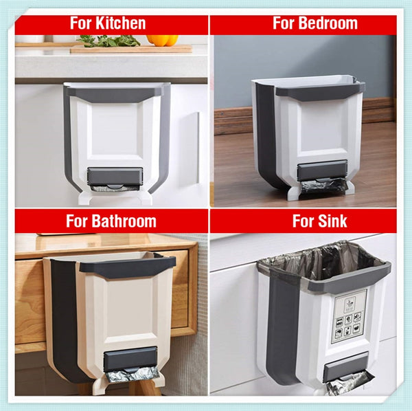 Hanging Trash Can for Kitchen Cabinet Door, Foldable Waste Bin Garbage Dorm  NEW